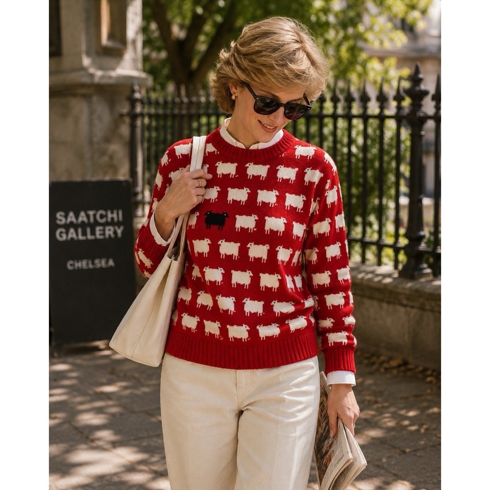 Warm & Wonderful Rowing Blazers Black Sheep Sweater Princess Diana Red Wool M